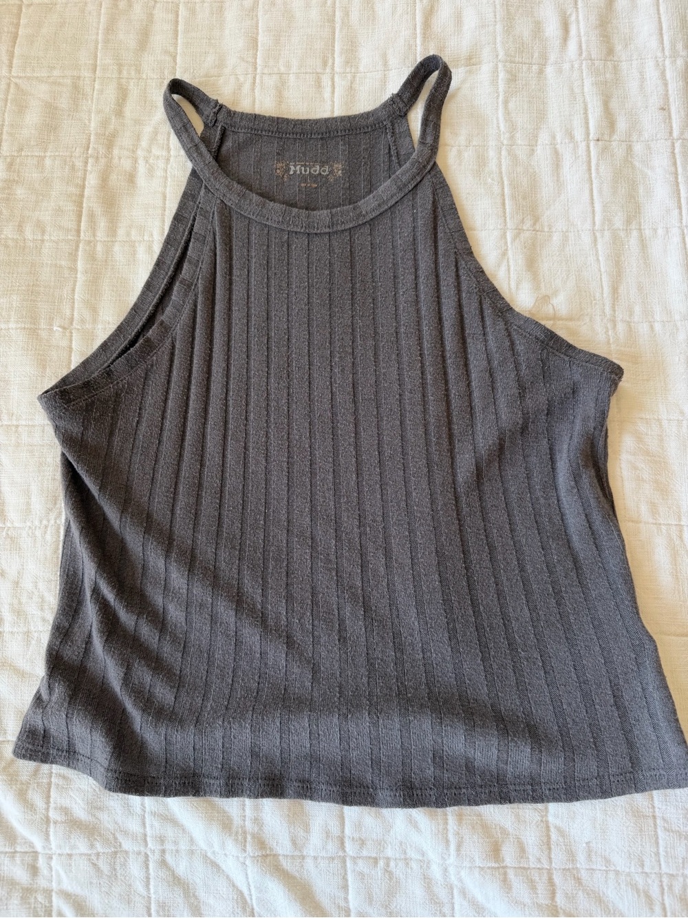 Mudd Ribbed High-Neck Tank Top - Charcoal